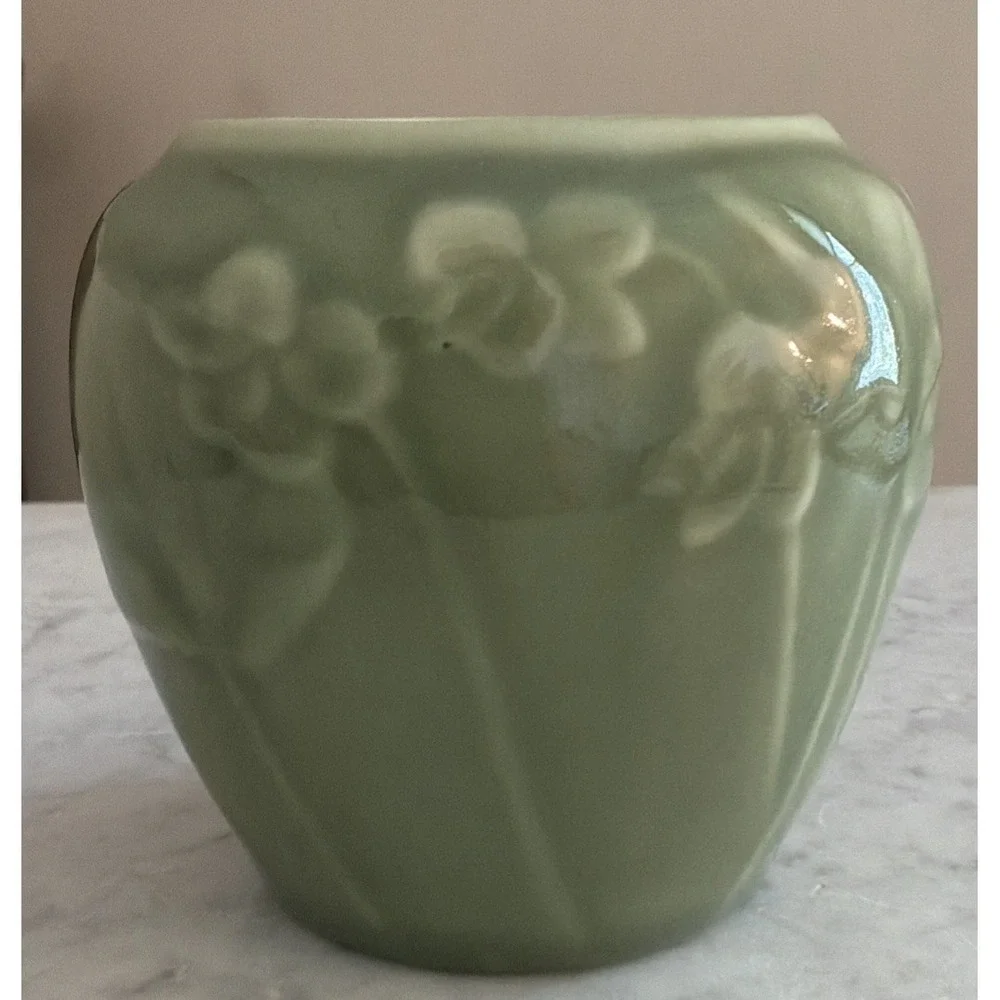 Vintage ROOKWOOD POTTERY Production Vase Embossed Flowers 1958 Cincinnati OH 4
